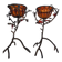 Pair of Art Deco style candle holders in wrought iron and amber blown glass.
