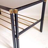 Magazine holder coffee table 1960s smoked glass, metal and brass Width 94.2 cm