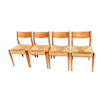 Cees Braakman teak and straw chairs for Pastoe 60s