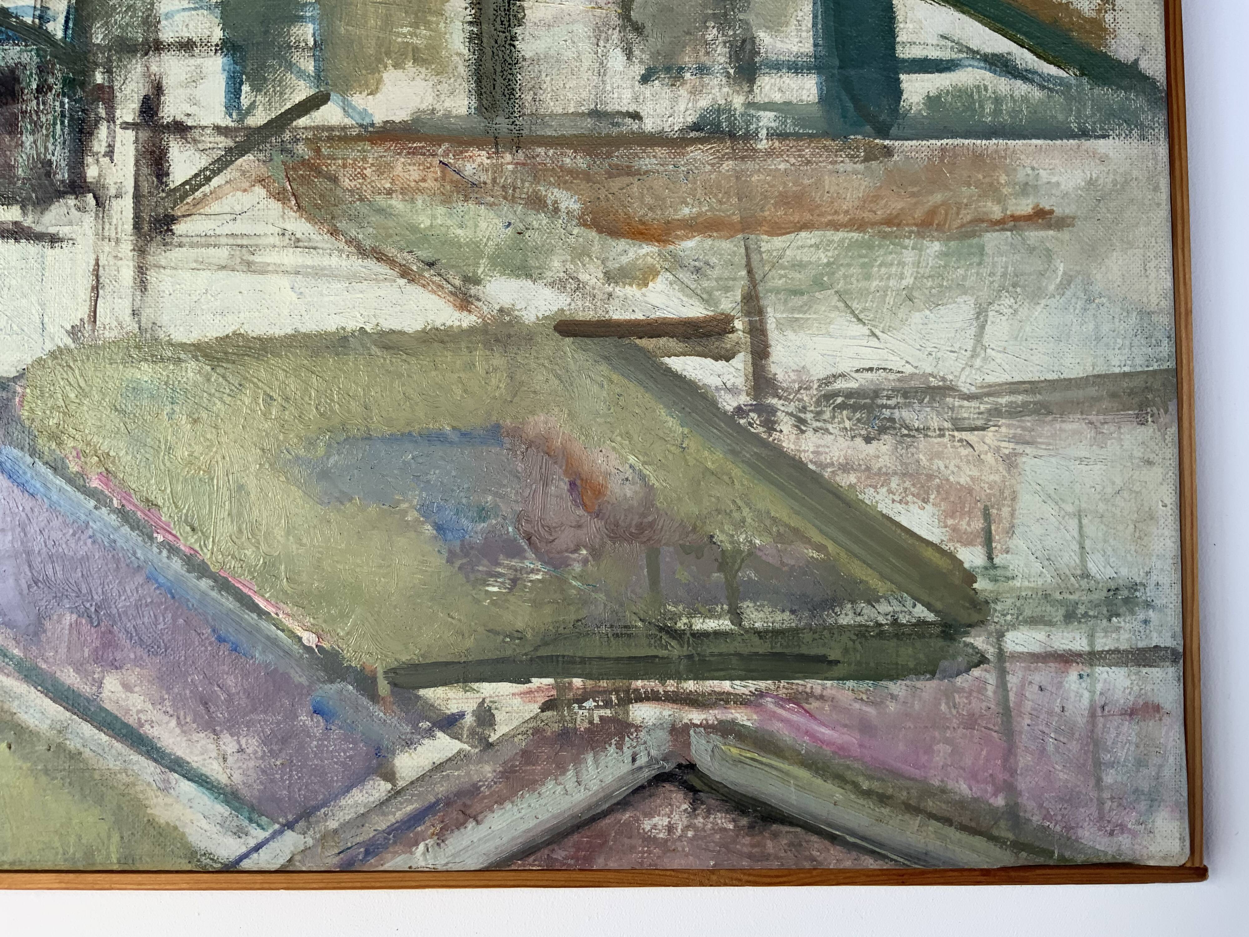 Vintage oil on canvas by S.Ekengren Architectural Landscape at Cadaques