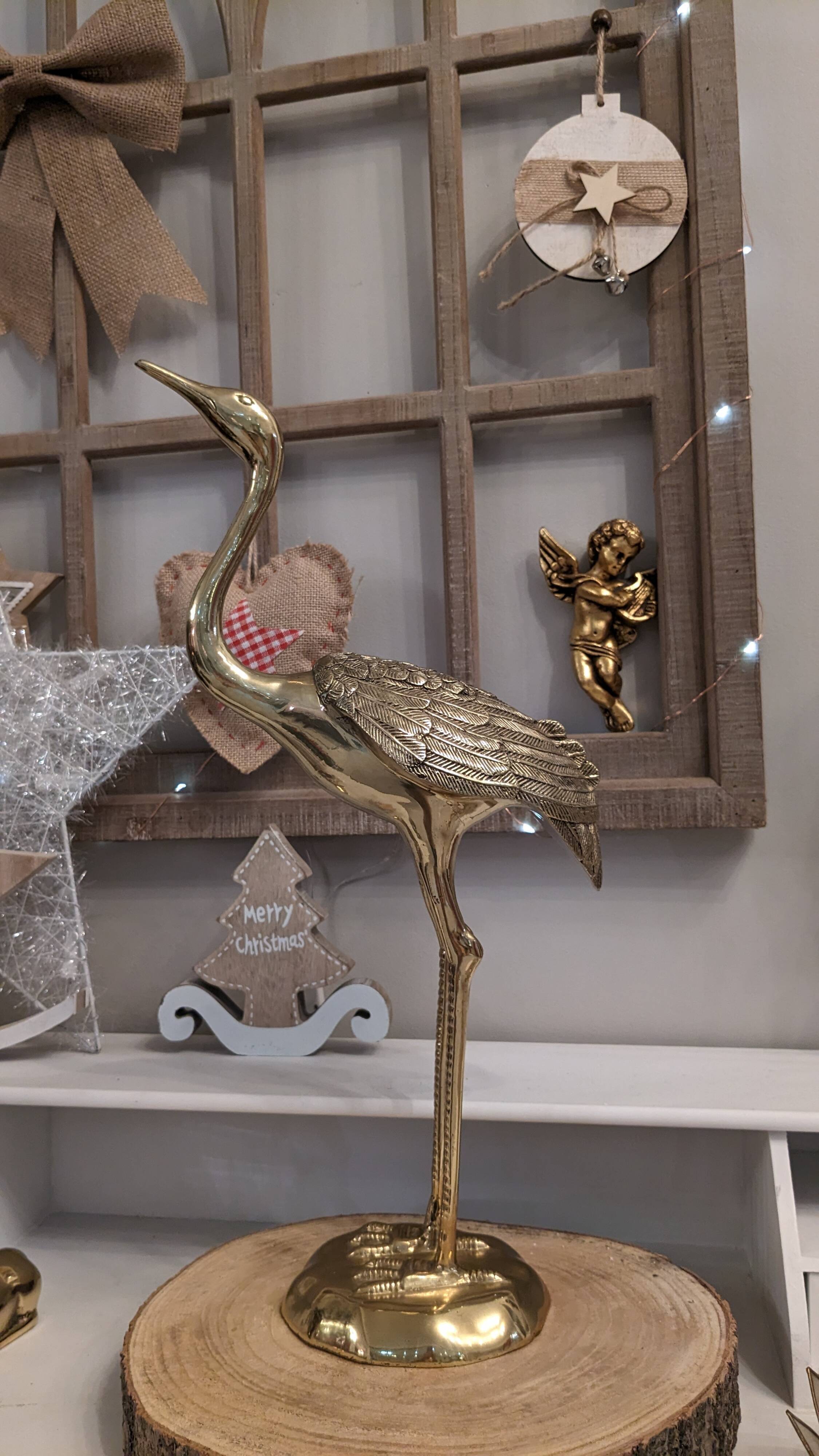 Vintage heron in gilded and solid brass