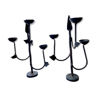 Pair of brutalized iron candle holders
