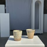 Set of 2 cups in Indonesian ceramic (brown & speckled glazed matte)