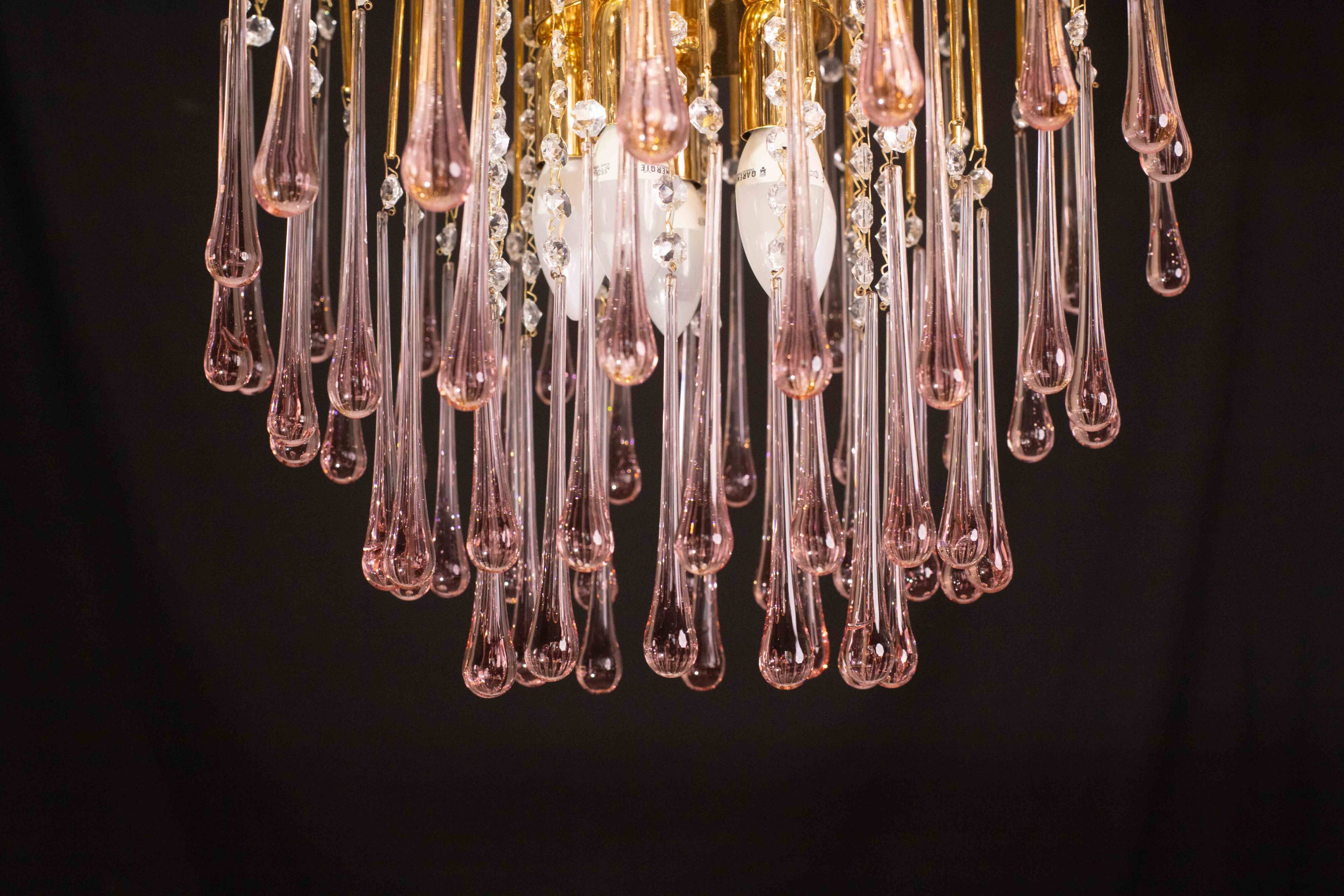 Lady Michelle, Large Size Pink Drops Murano Glass and Crystal Chandelier, 1