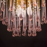 Lady Michelle, grand lustre en verre de Murano et cristal à gouttes roses, 1