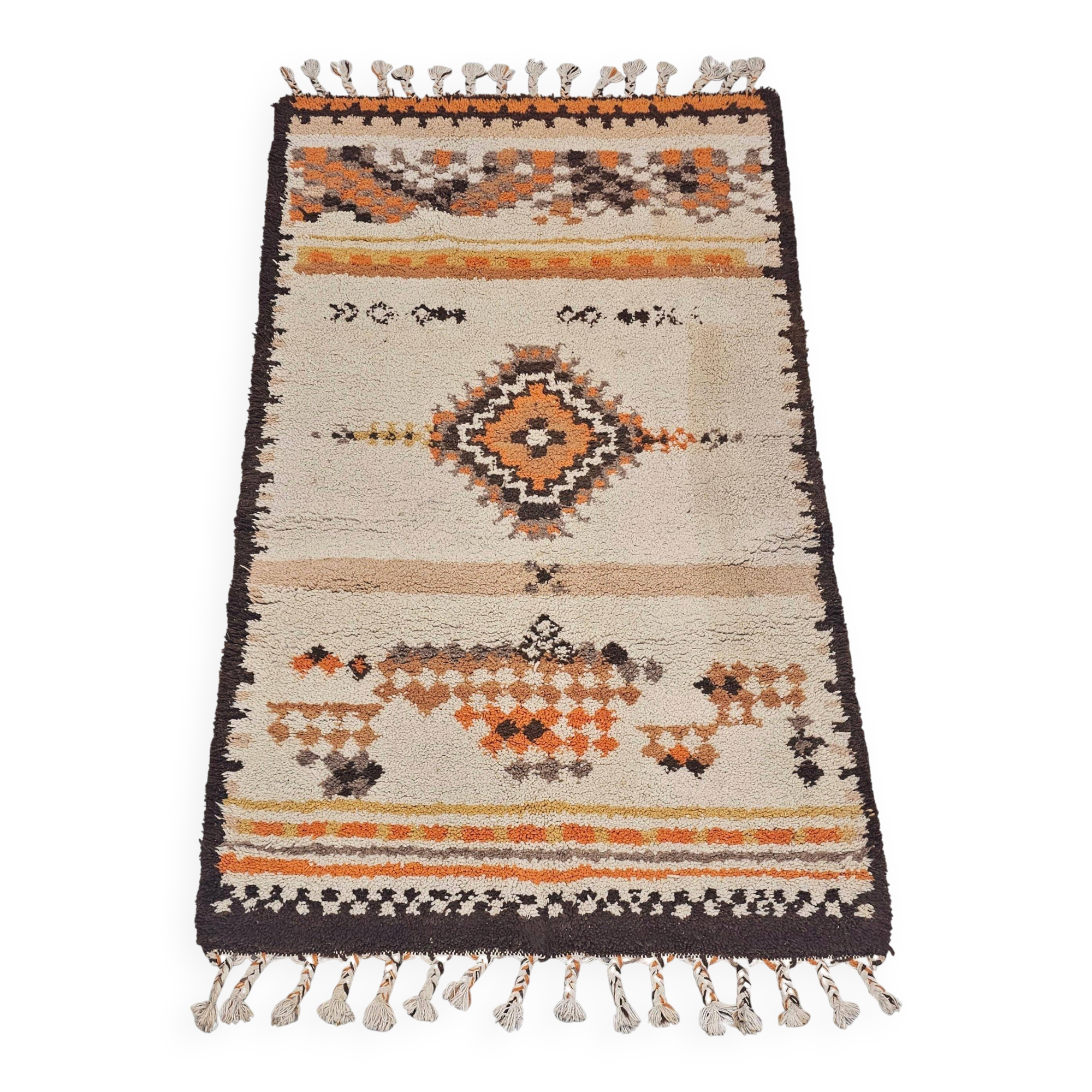 Tapis Barber Vintage Noué Main Très Épais Maroc 1970s