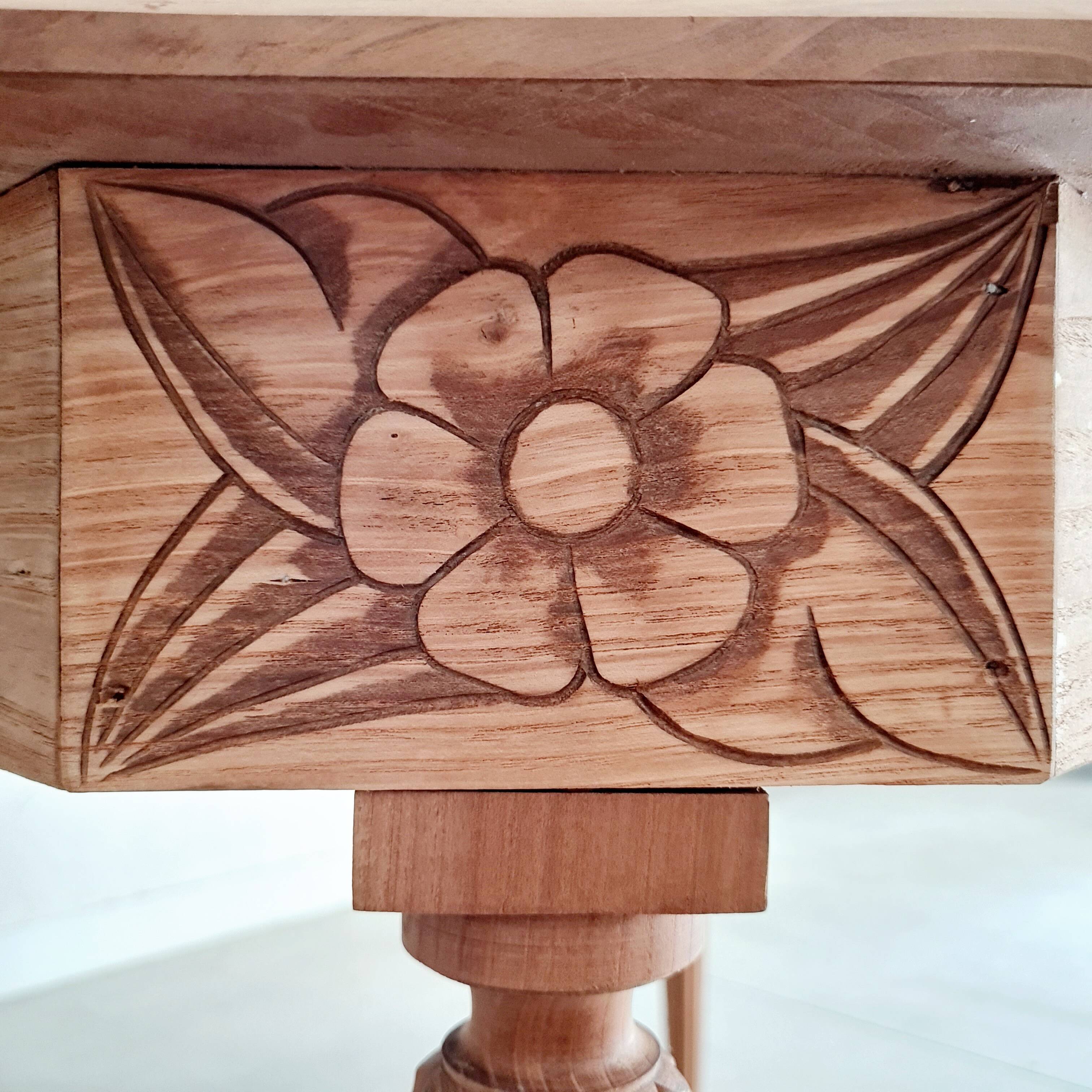 Art deco table - sanded raw wood - flower patterns