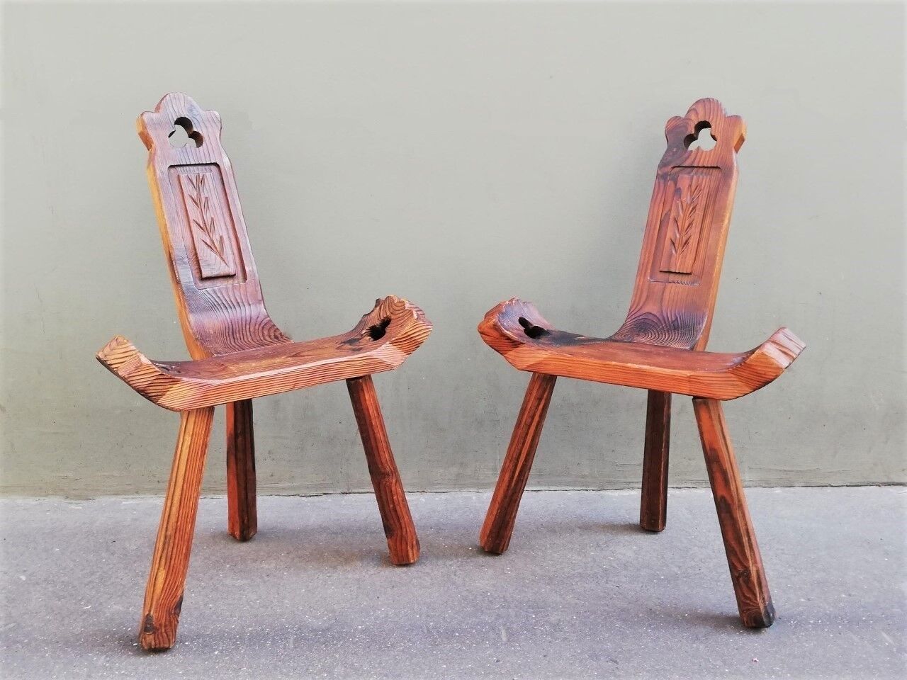 Pair of brutalist tripod stools