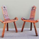 Pair of brutalist tripod stools
