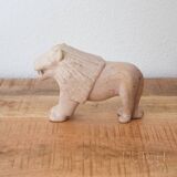 Figurine de lion vintage en stéatite, statue de gros chat sculptée à la main, pierre beige