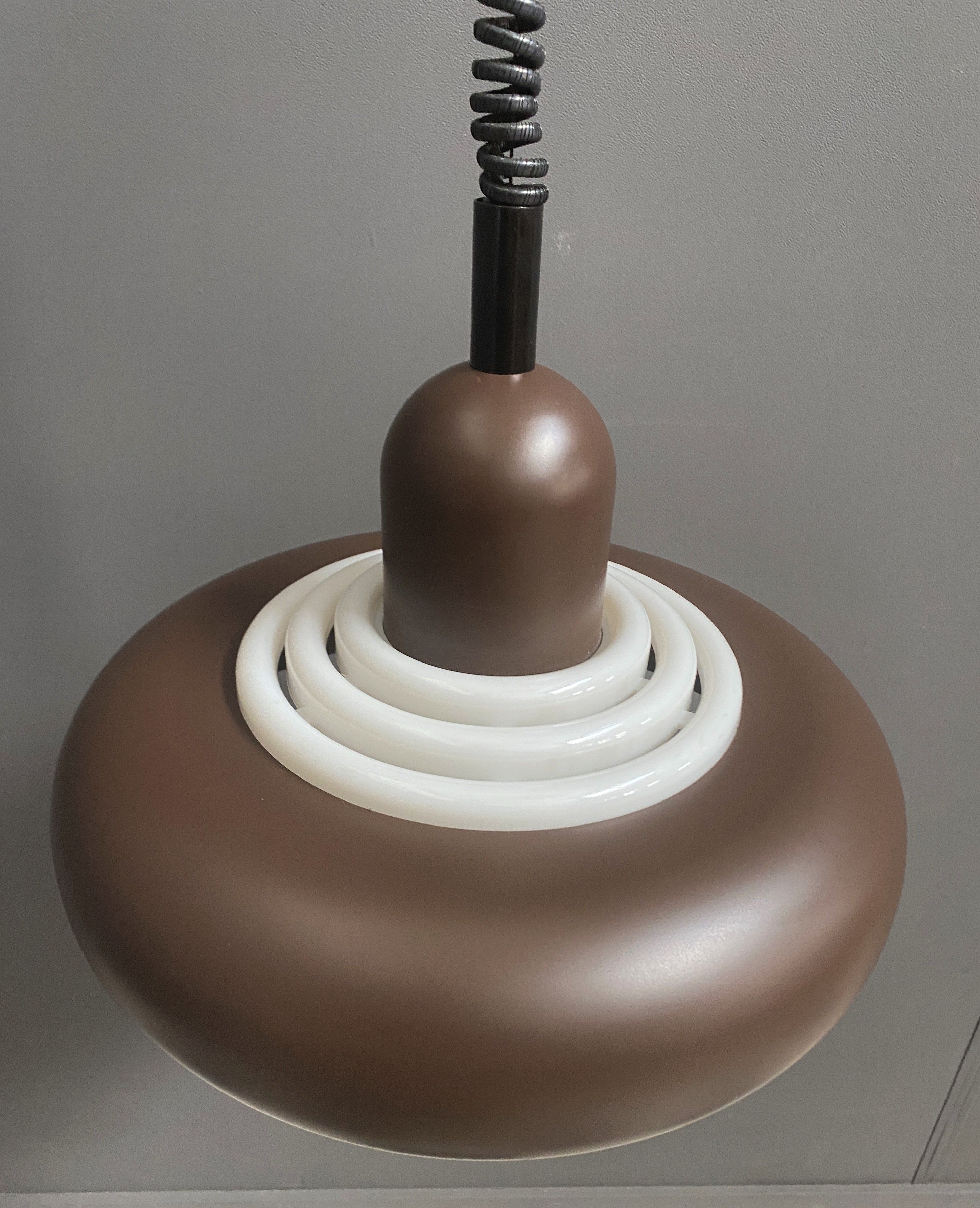 Knud Christensen pendant lamp model UFO in Brown metal, and white plastic 1970s