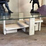Brutalist Travertine Coffee Table by Willy Ballez