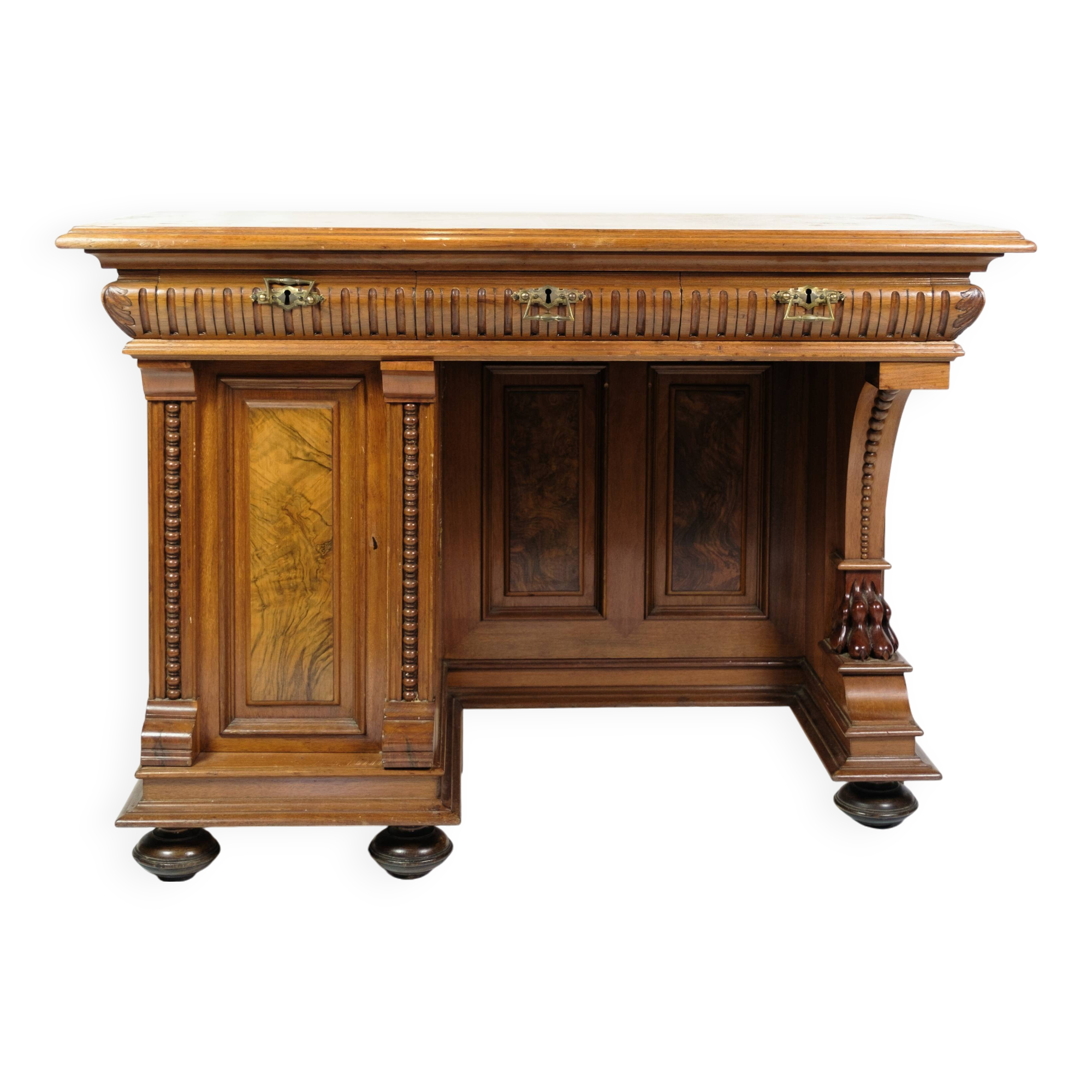 Bureau ancien avec petit meuble en noyer des années 1860