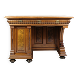 Bureau ancien avec petit meuble en noyer des années 1860