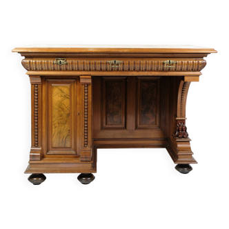 Bureau ancien avec petit meuble en noyer des années 1860
