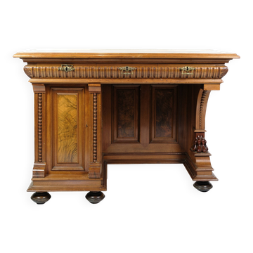 Bureau ancien avec petit meuble en noyer des années 1860