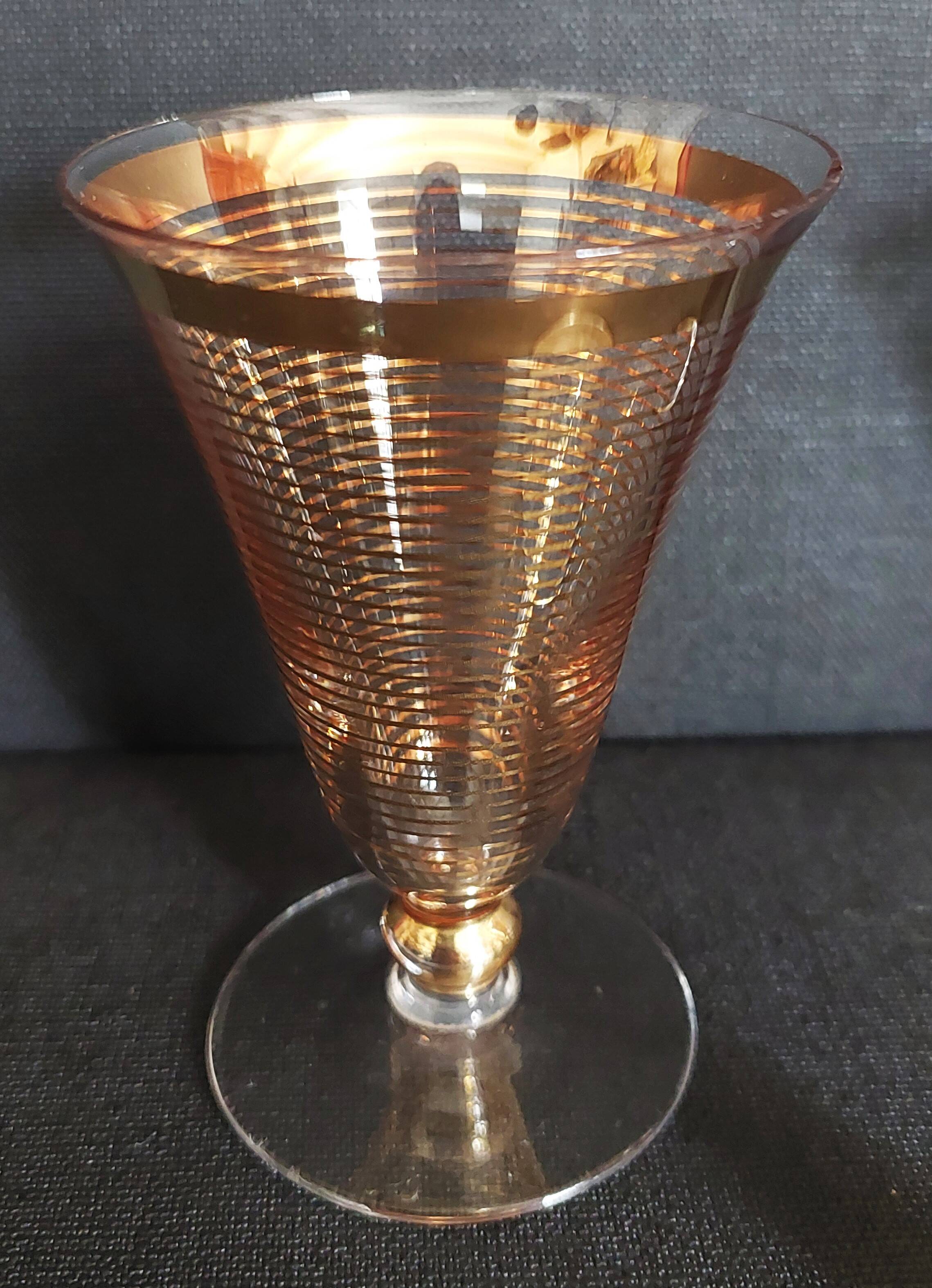 Série de trois verres cristallerie de Hartzviller rayures dorées années 50 60