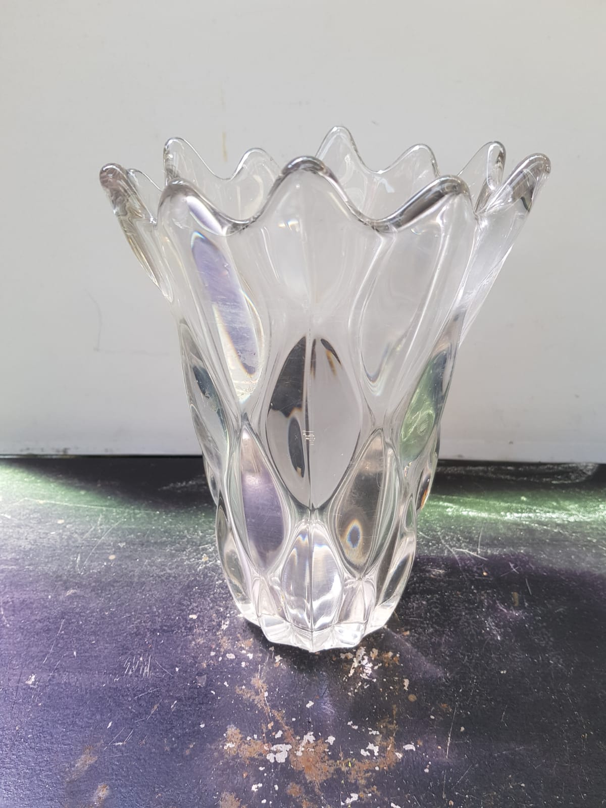 Old transparent molded glass vase bubble shape vintage decoration