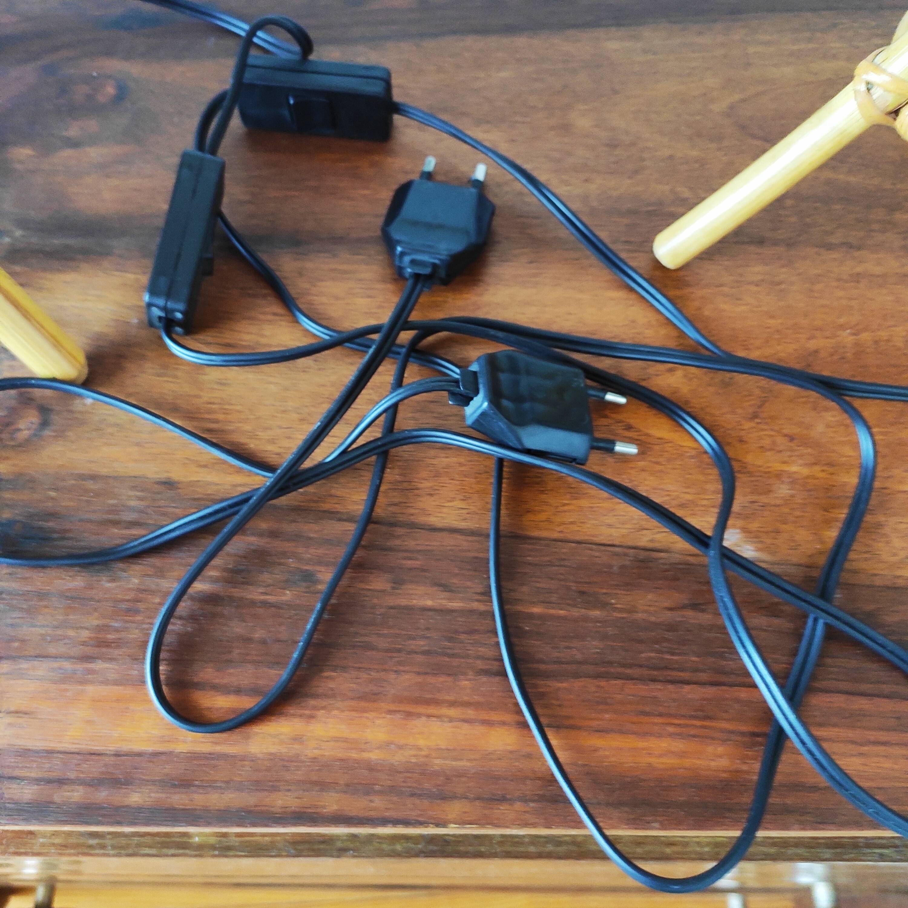 Pair of vintage 70s rattan lamps