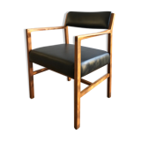 Chair in light teak and black skaï from the 1960s
