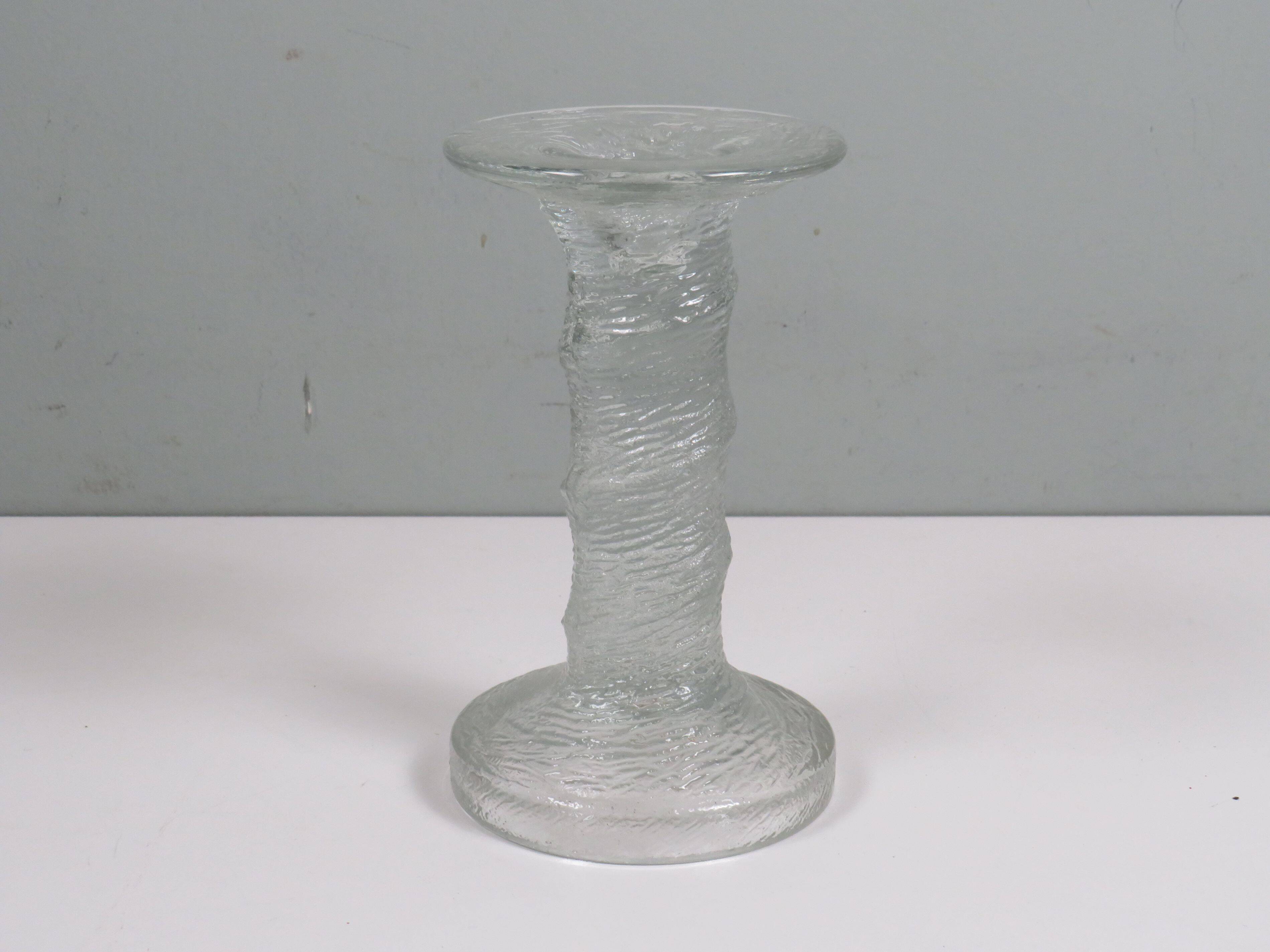 Scandinavian glass candlestick "ice glass" – Finnish design – 1960s