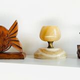 Trio of vintage wood and onyx candle holders