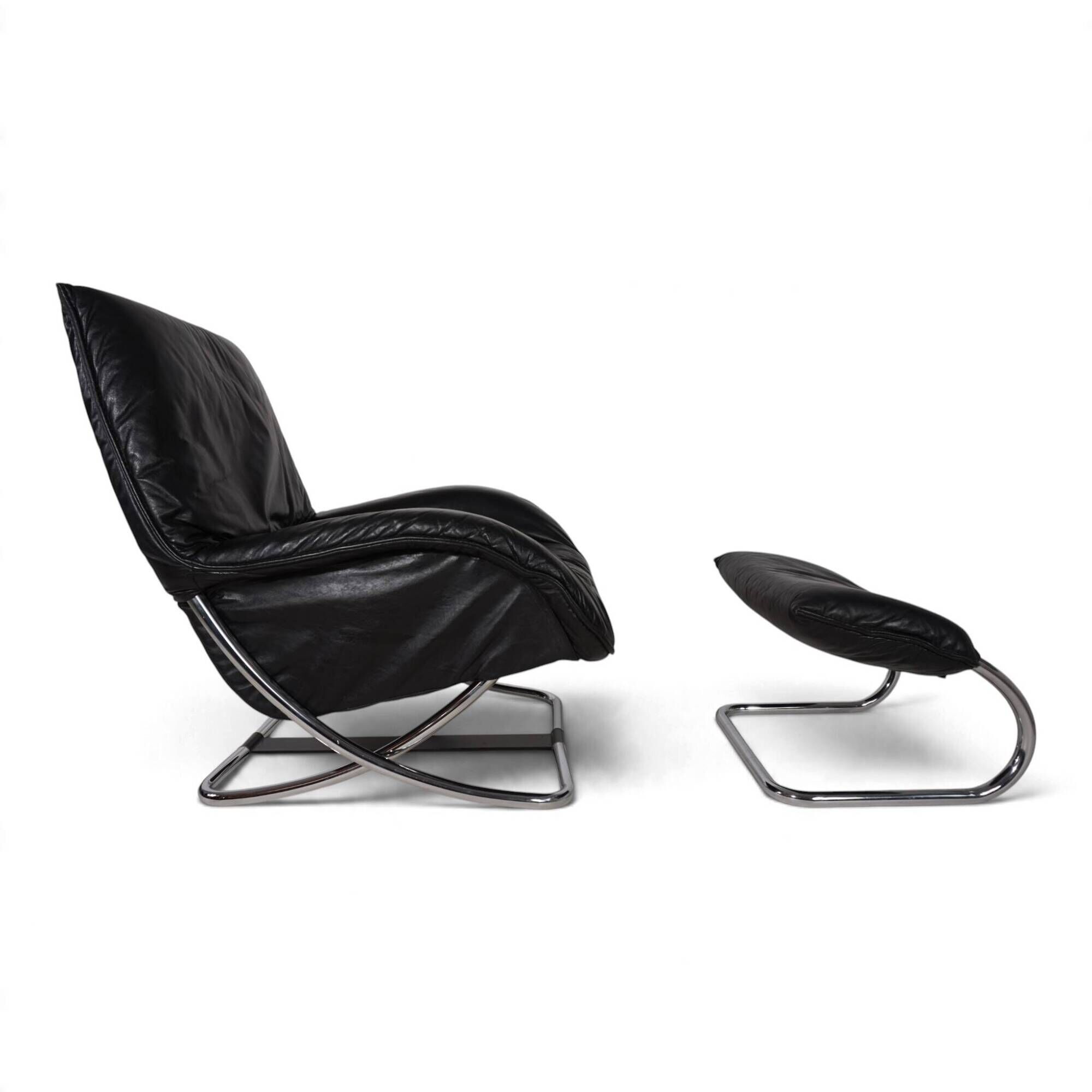 WK Möbel leather lounge chair with ottoman by Robert Haussmann, 1970