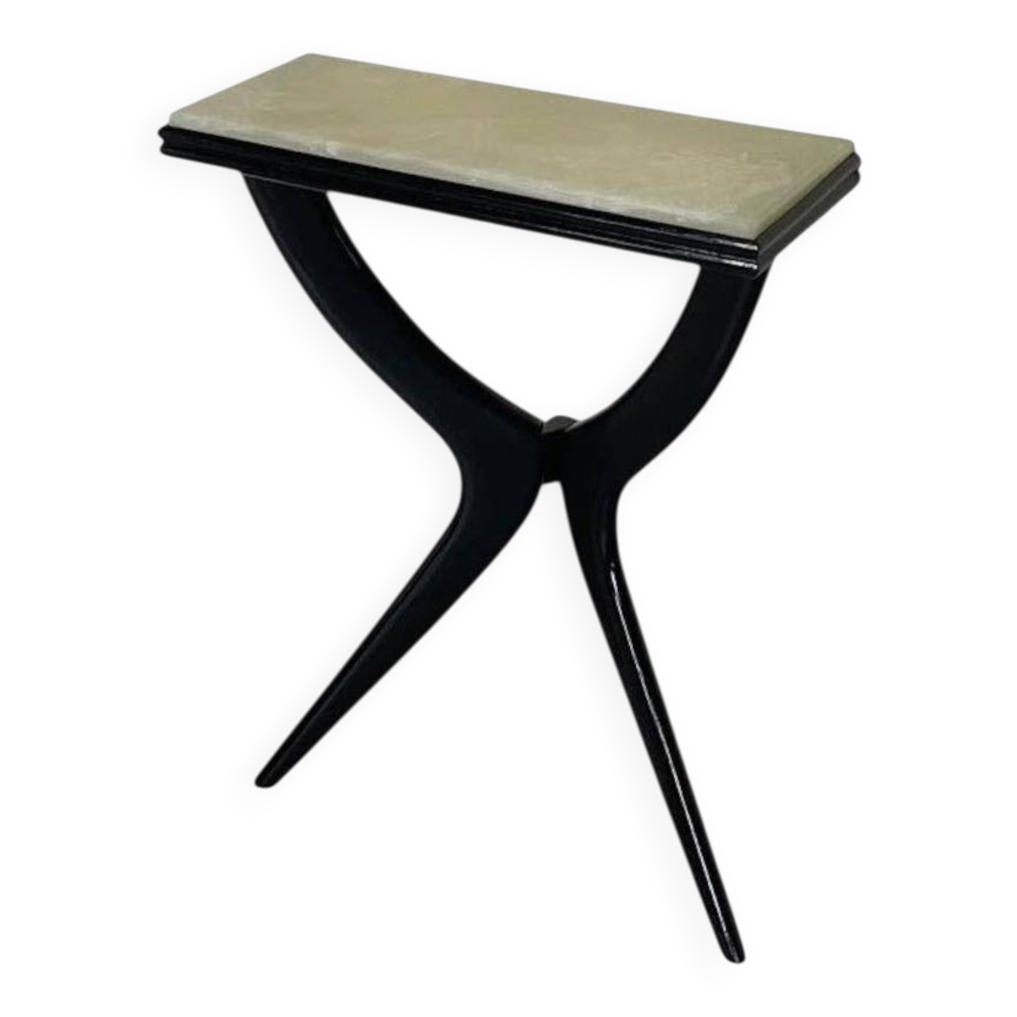 Console from the 1950s in ebonised wood and green marble.