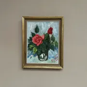Original Swedish Oil on Canvas– “Still Life with Pink Rose” by Jacques Lalande – Vintage & Framed – 36 × 45 cm (14.1" × 17.7")