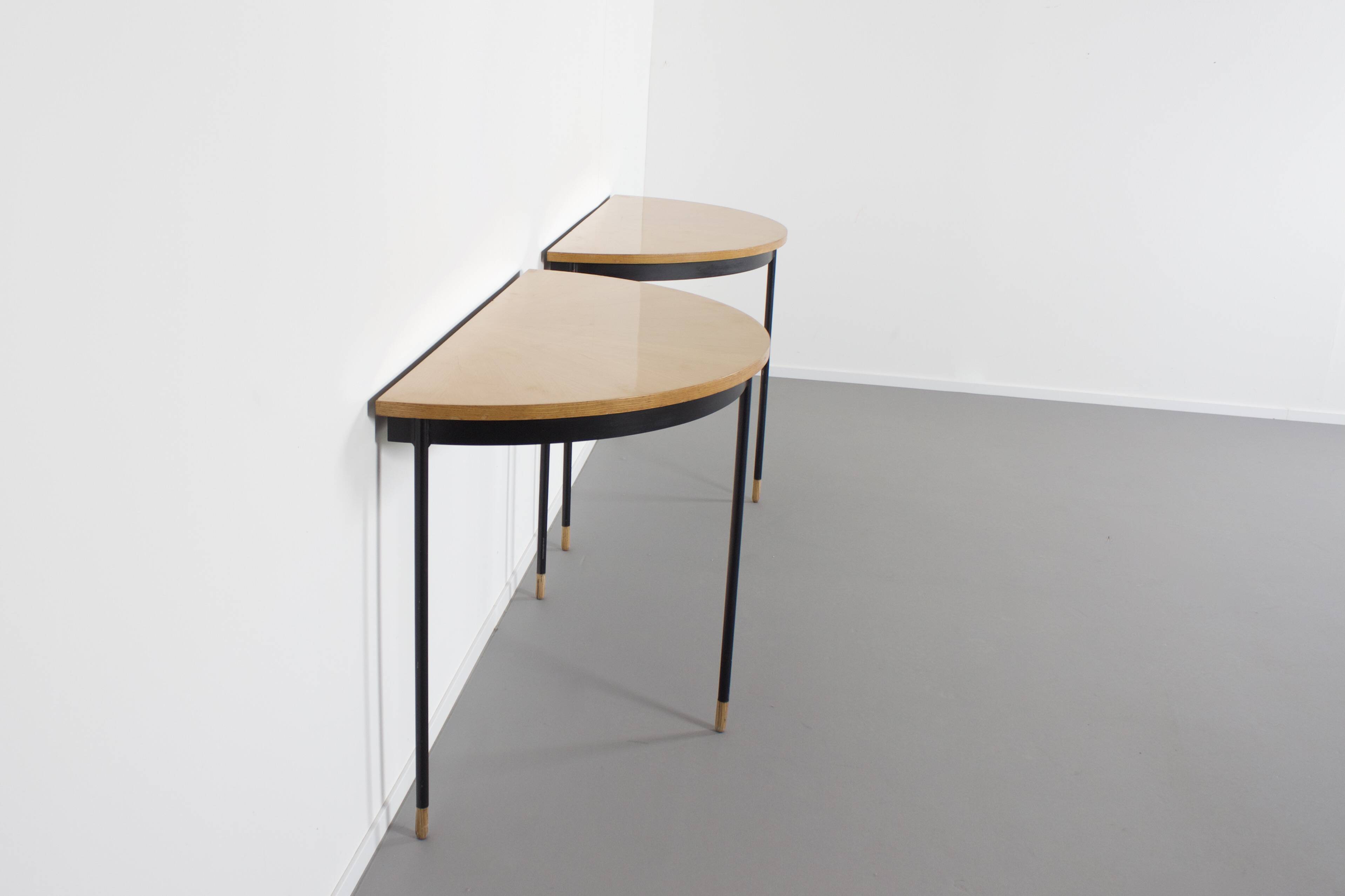 Pair of Italian Sunburst Veneered Consoles / Side Tables, 1960s