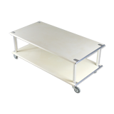 Coffee table in lacquered steel "cream", double trays, France, circa 1970
