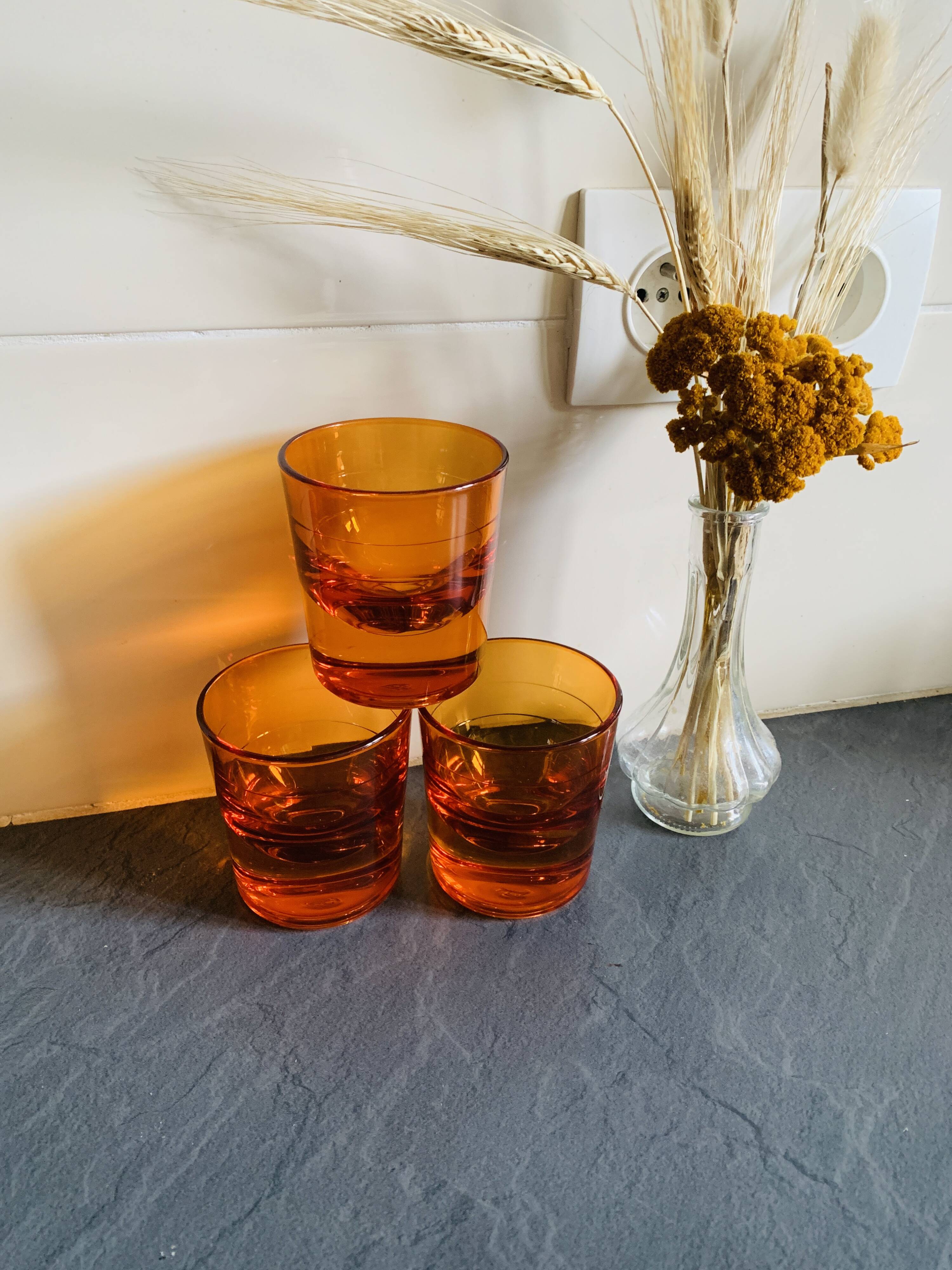 3 orange block spirit glasses