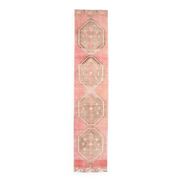 Tapis couloir vintage persan classique rouge et marron, 84x410 cm
