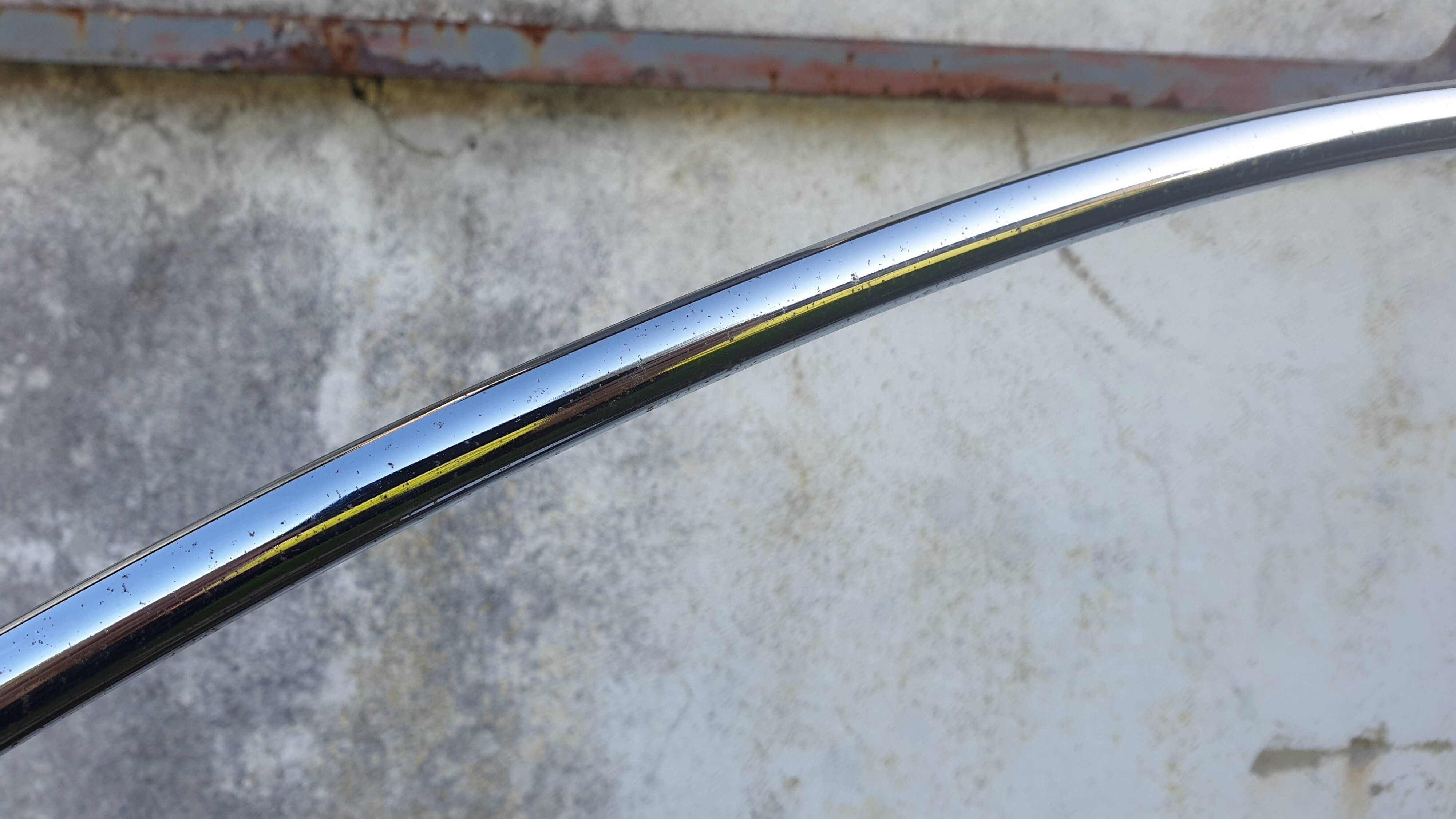Chrome arc floor lamp with white globe, Space Age style from the 70s, BVH edition.