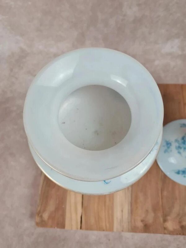 Paire de vases sur pied en opaline blanche – décor bleu ancien