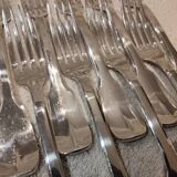 11 silver plated dessert forks, Francia goldsmith, single-flat, 18.9cm
