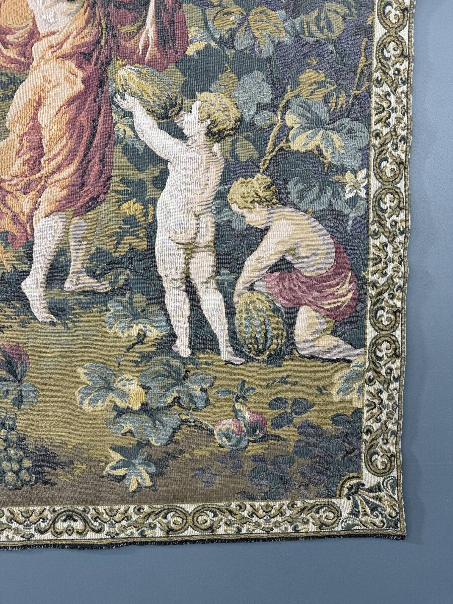 Decorative Aubusson tapestry, pastoral scene with putti.