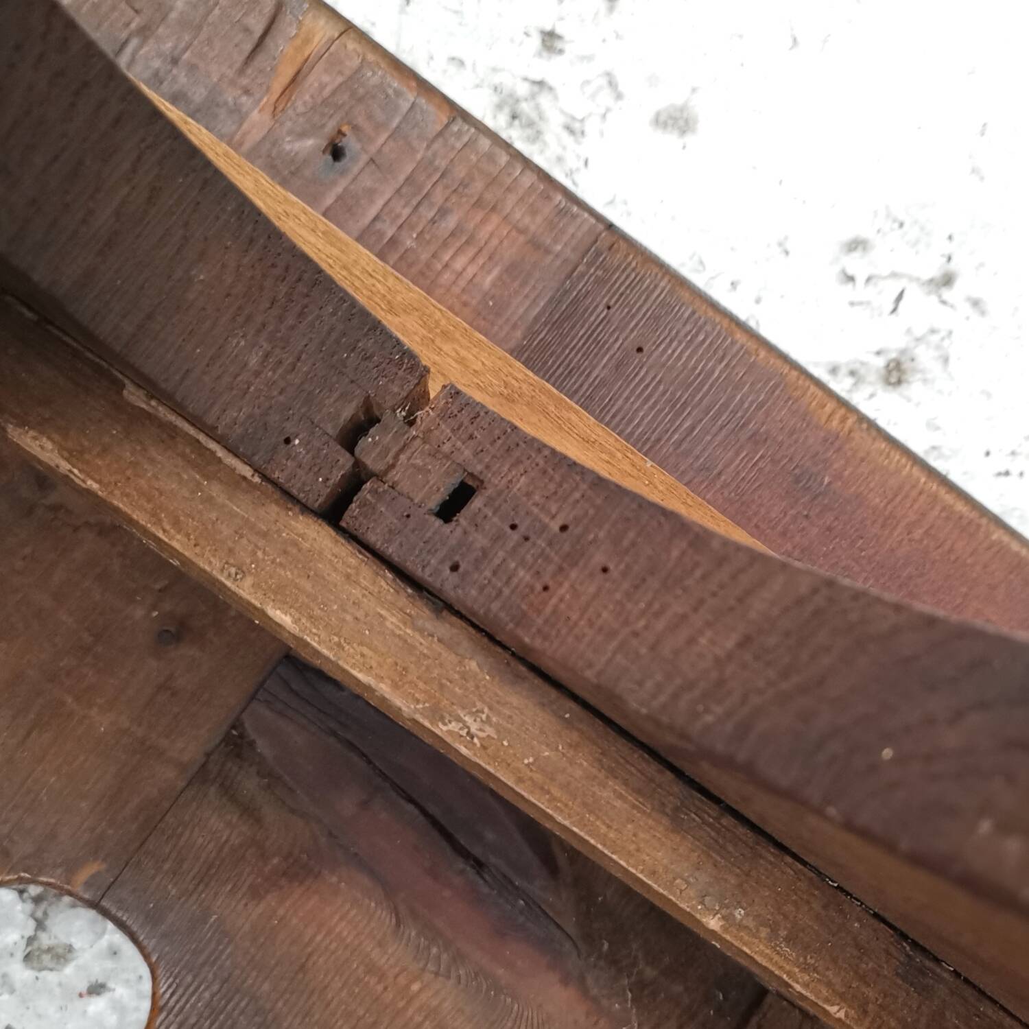 Brutalist old solid oak stool