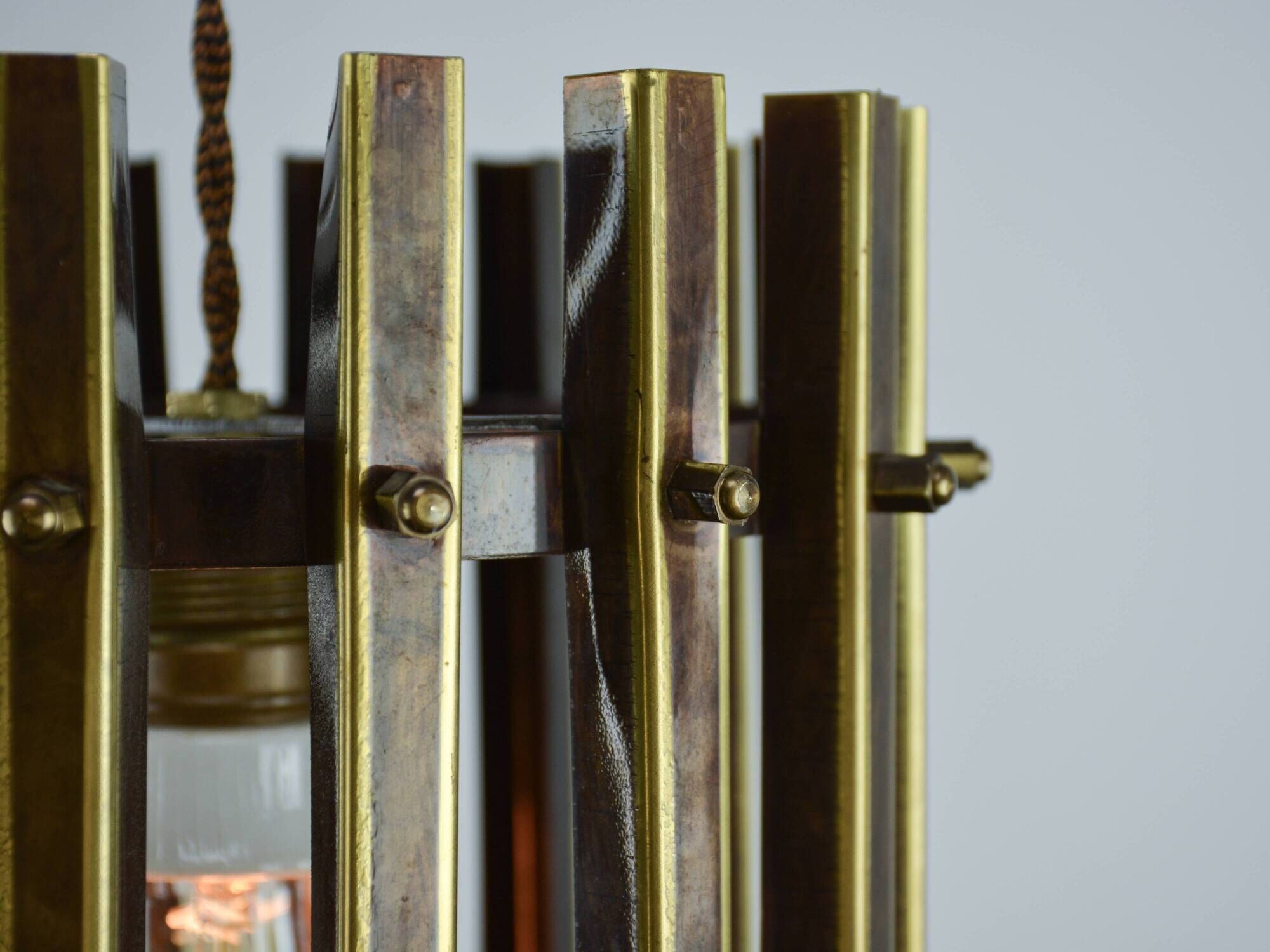 Italian Brutalist Brass-Metal Pendant Lamp