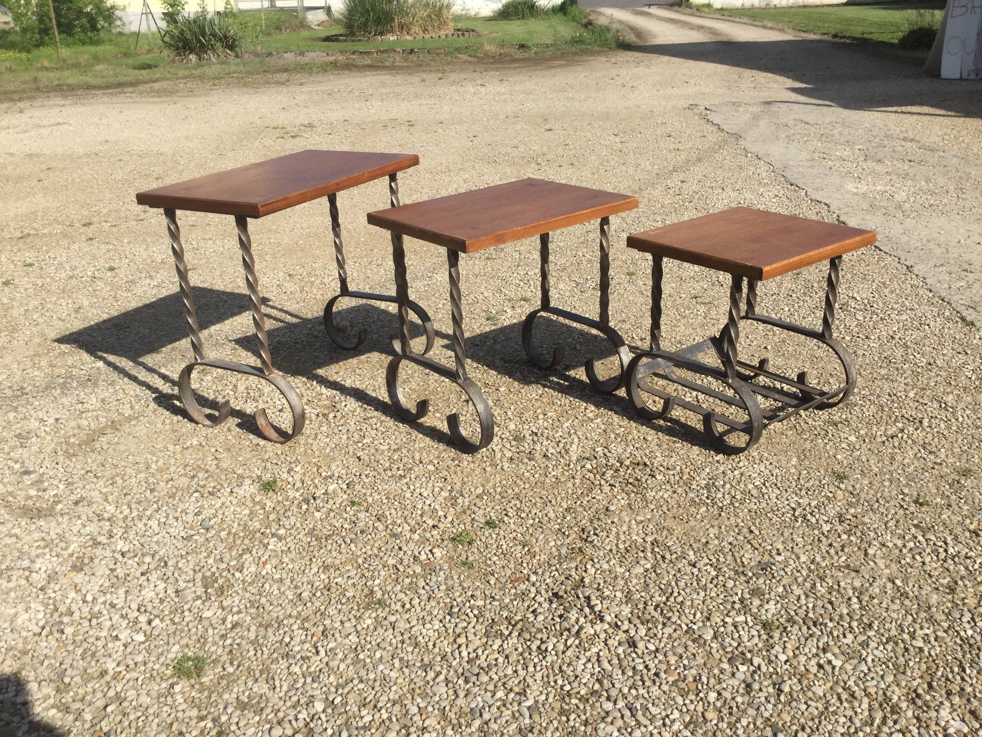 Pull out oak and iron tables