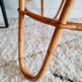 Vintage rattan coffee table round blue top