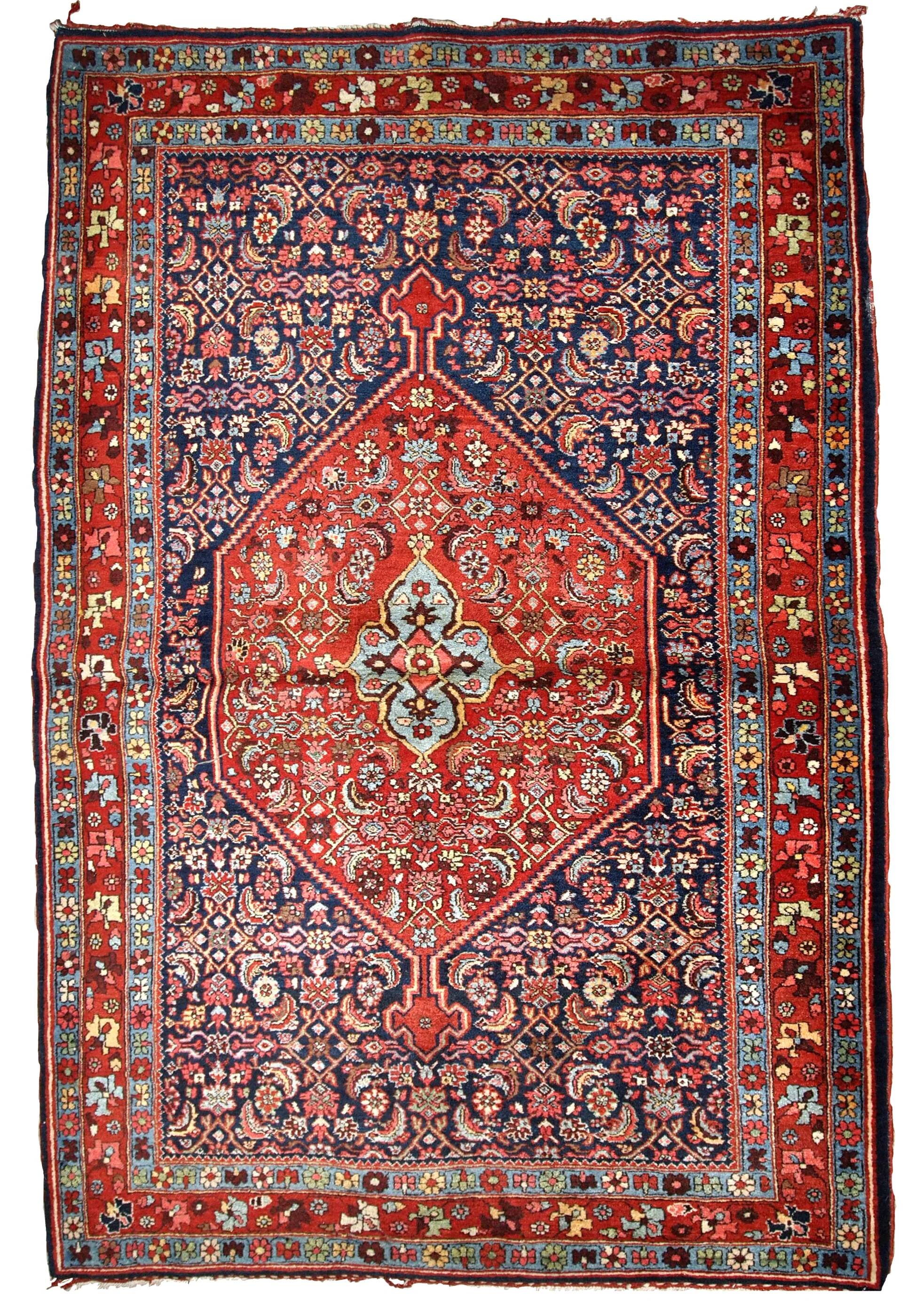 Handmade antique Persian Bidjar rug 4.5' x 5.6' (137cm x 170cm) 1900s - 1B740
