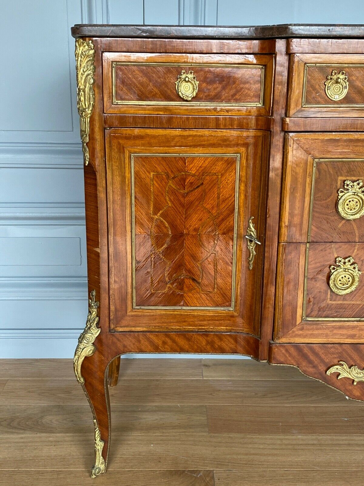 COMMODE TRANSITION LOUIS XV XVI LATE XIX TH ORNAMENTATION BRONZE MARBLE