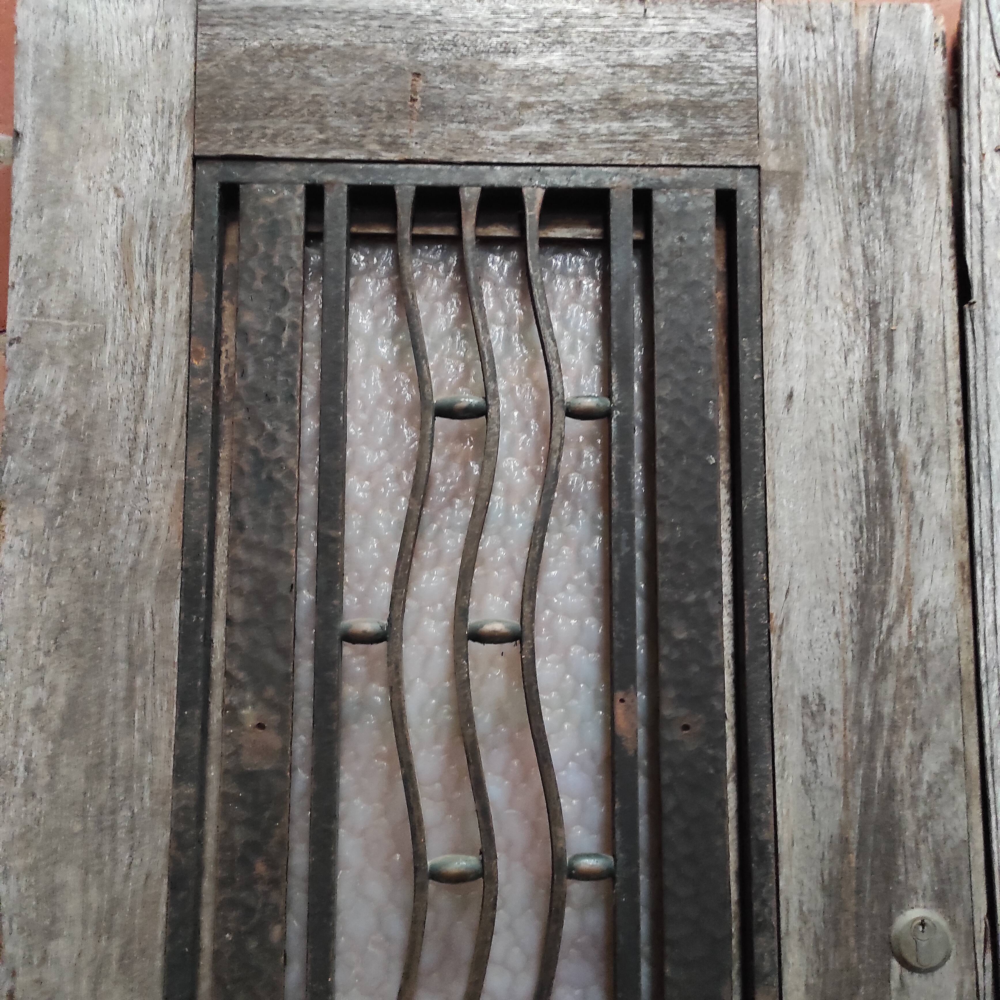 Antique Double Wooden Doors | Wrought Iron & Bubble Glass Entry Doors