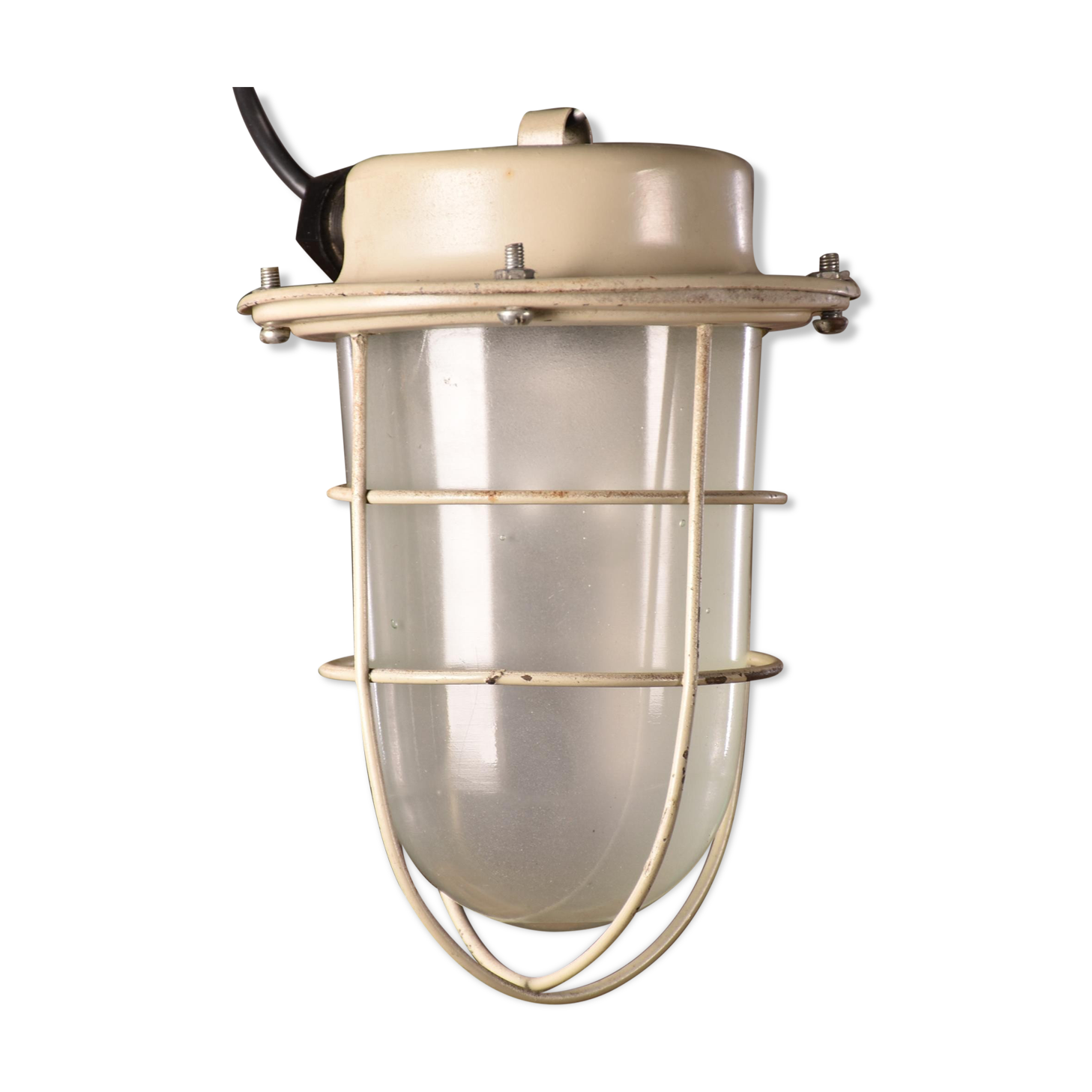 Industrial cage lamp light beige