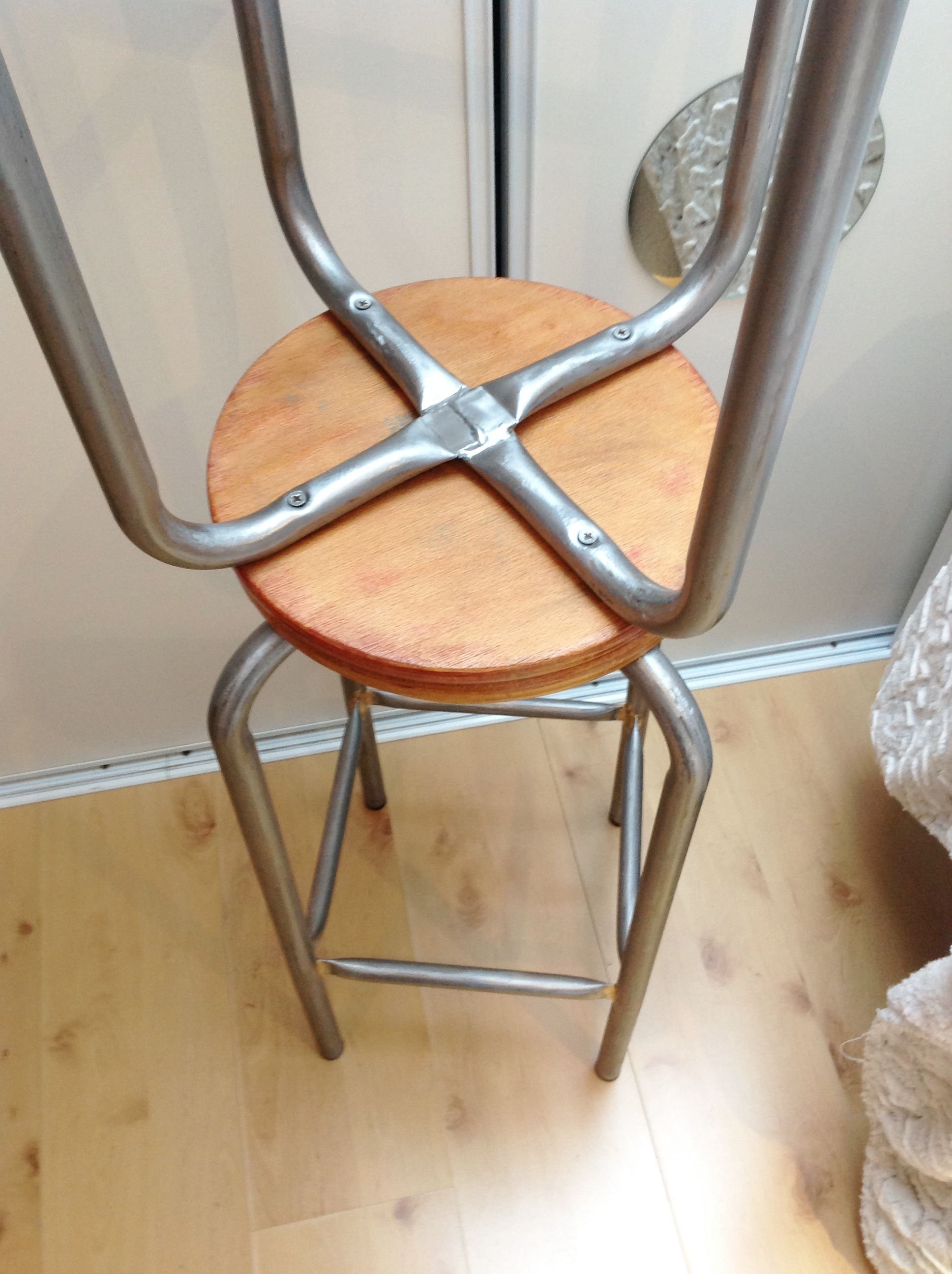 Pair of high wooden stools and metal industrial style 60/70