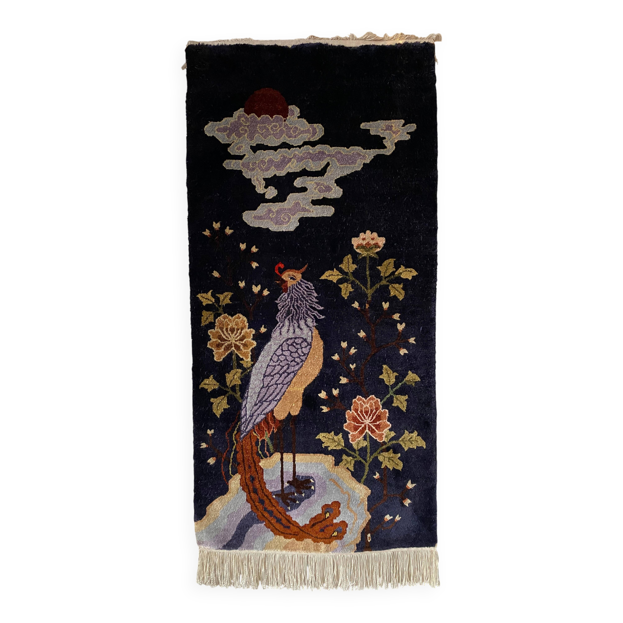 Art Deco Chinese Handmade Silk Bautou Tapestry Rug, Early 20th Century