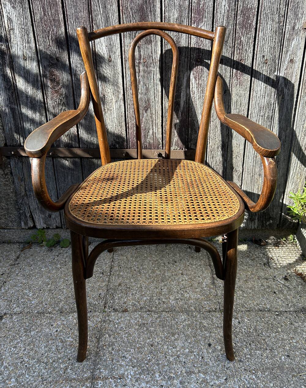 Baumann caned curved wooden armchair, 1900