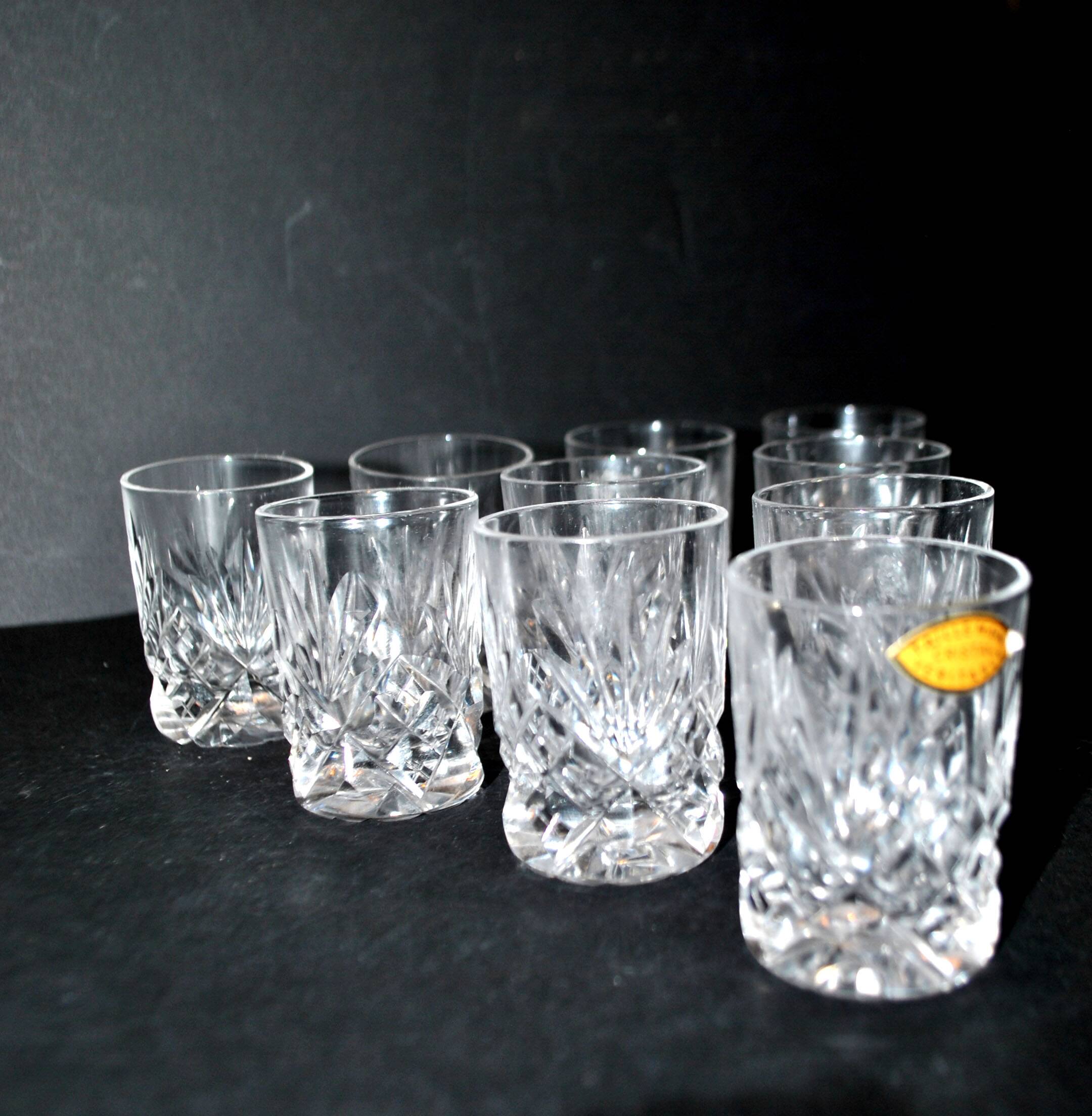 Set of 10 shot glasses for alcohol, liqueur, rum, crystal cut lemberg junon