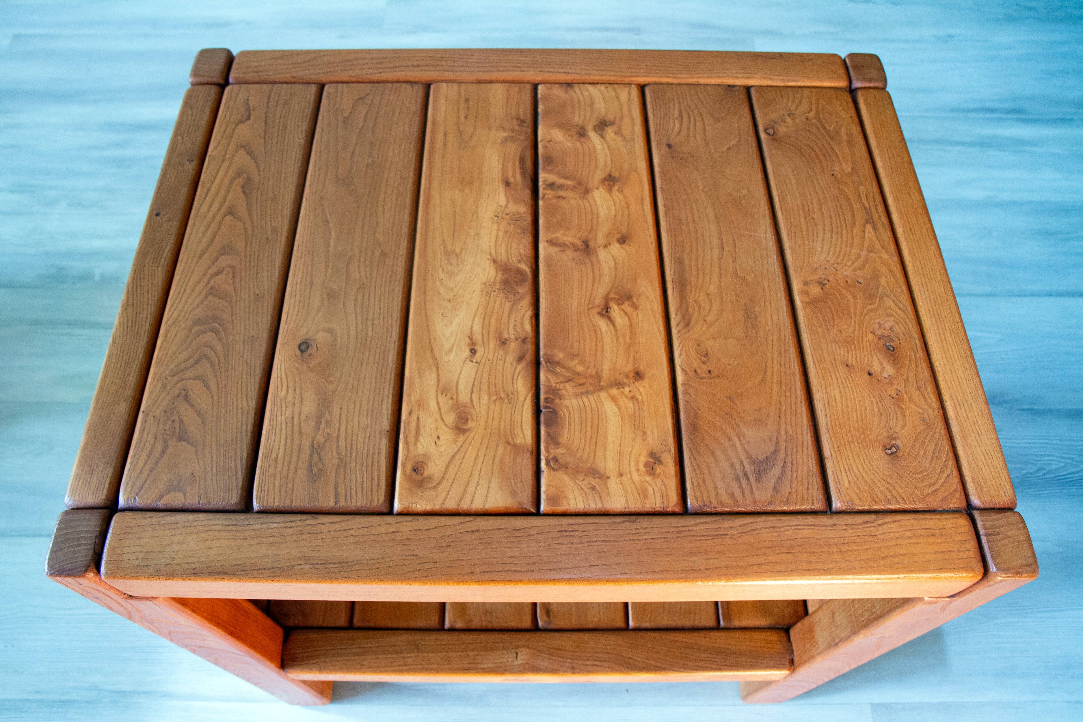Side table in solid elm, Roche Bobois, 1980